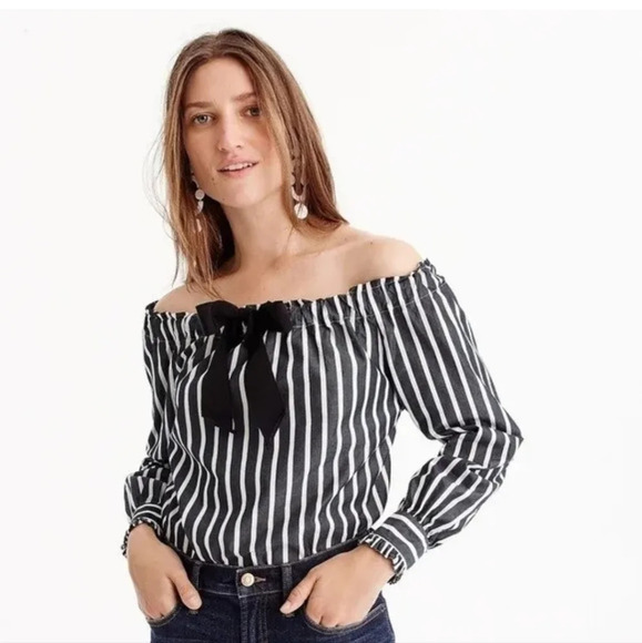 *NWT* J. Crew Striped Off the Shoulder Top with Bow - Picture 1 of 7